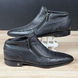Roberto Botticelli Boots Mens Size 10 Black Leather Ankle Zip Pointed Toe Italy